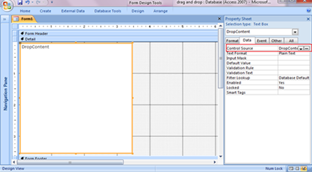 Simulate drag and drop in MS Access 2010 Fig-1.2